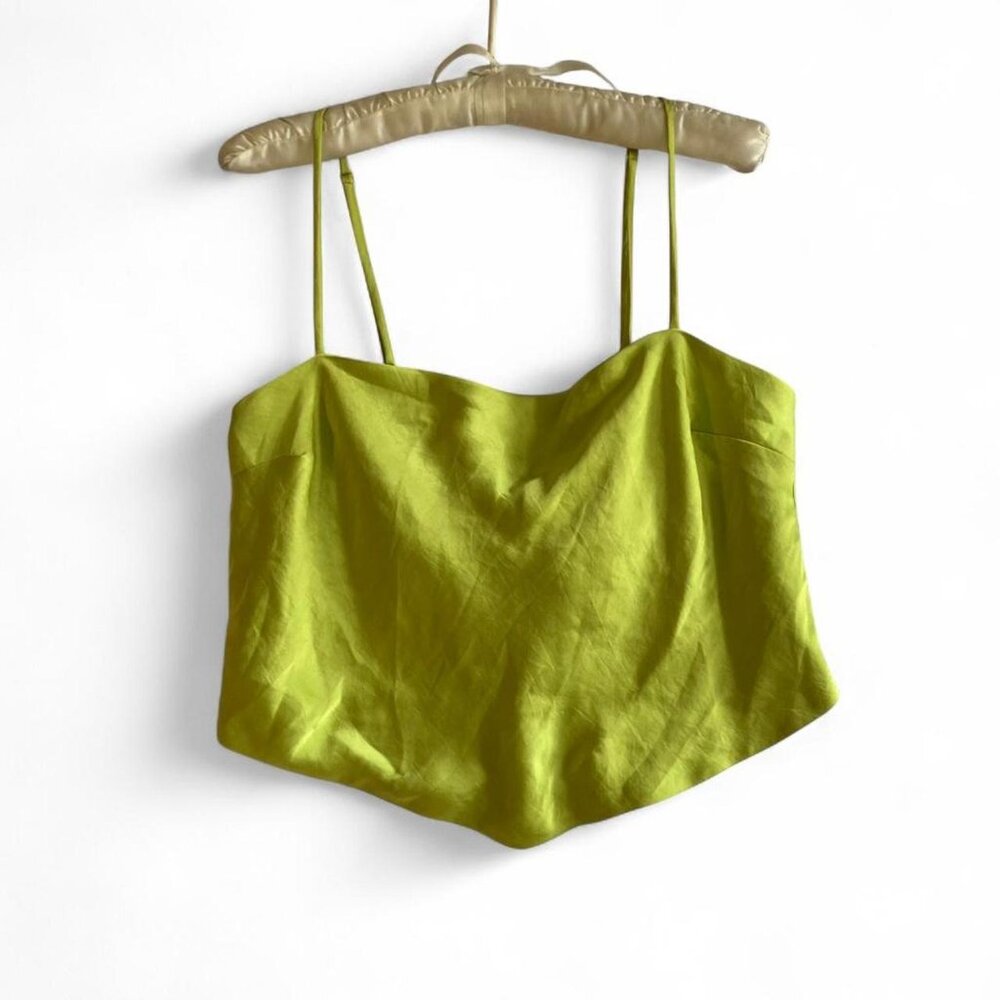 NWT Aritzia Sunday Best Elektra Satin Camisole Tie Back Top - Pear Green